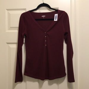 NWT Old Navy Slim Fit Henley Burgundy Wine
